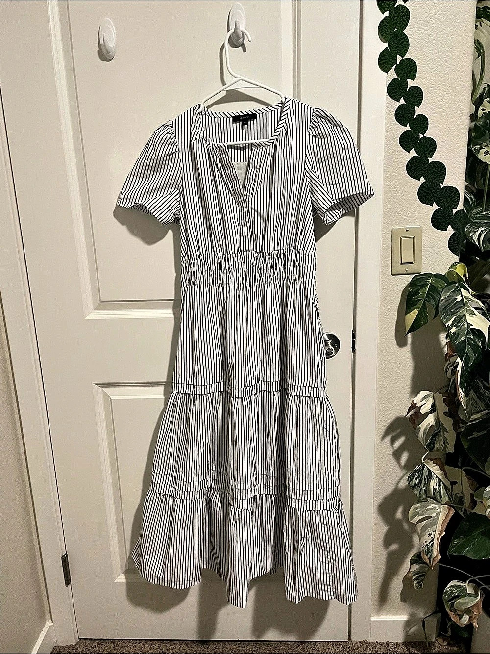 Quince 100% Organic Cotton Poplin Tiered Maxi Dress Striped Maxi Dress